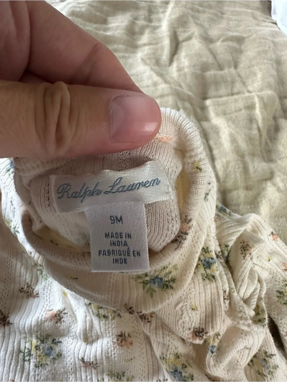 Ralph Lauren White Floral Ruffle Long-Sleeve Baby Bodysuit